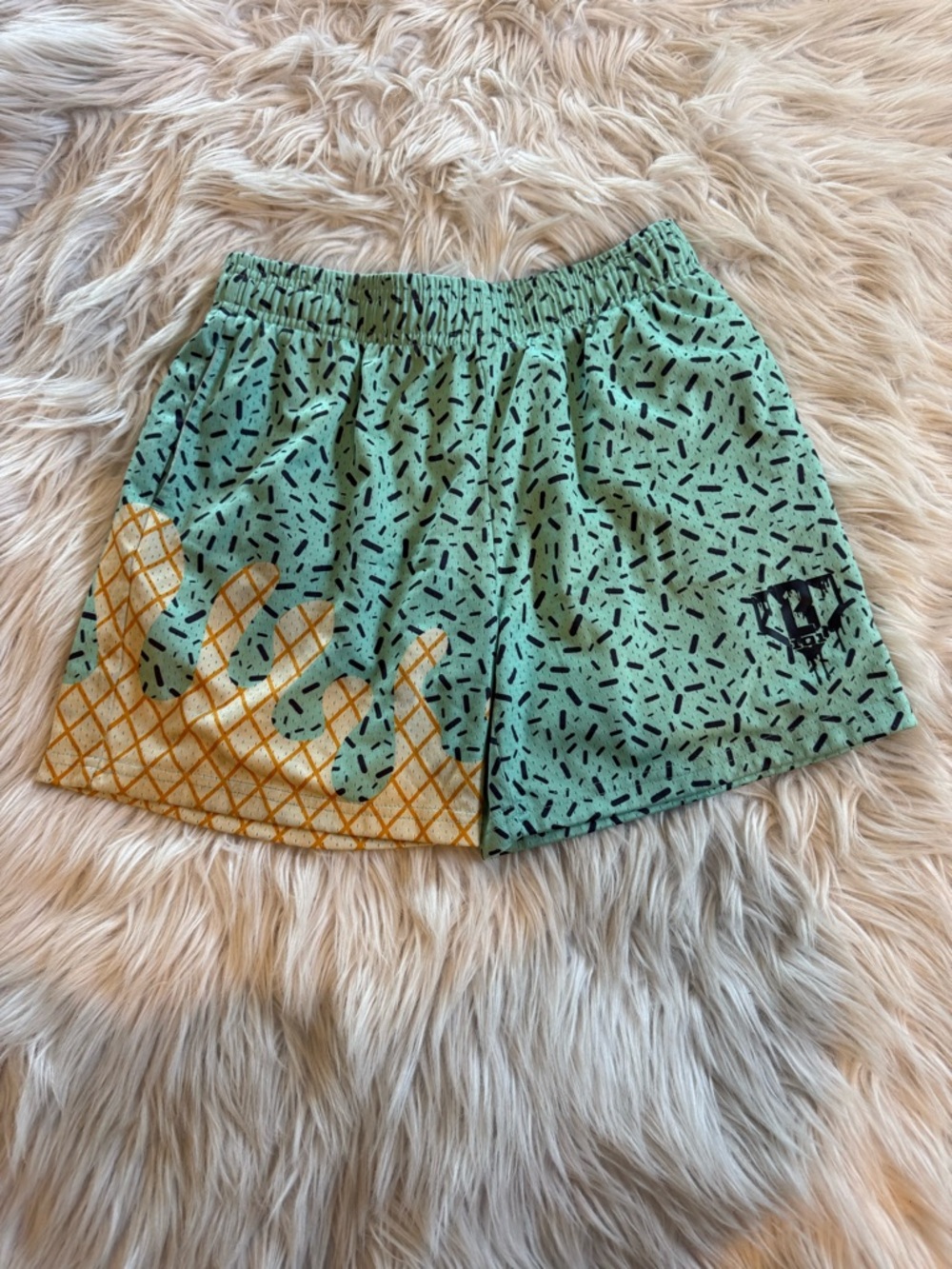 Kids Mint Green Printed Shorts with Gold Accent